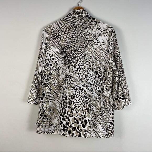Chico's Zenergy Animal Print 3/4 Sleeve Unlined Polyester Zip Jacket Sz 2/Large - Picture 7 of 12